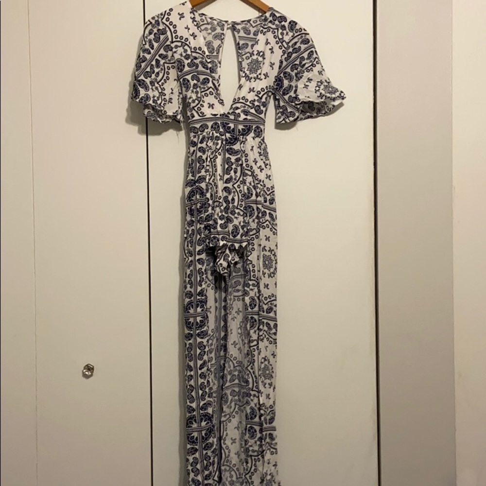 Blue and white paisley shorts romper/long dress